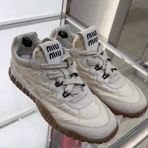 Miu Miu Cream and Brown Quilted Sneakers
